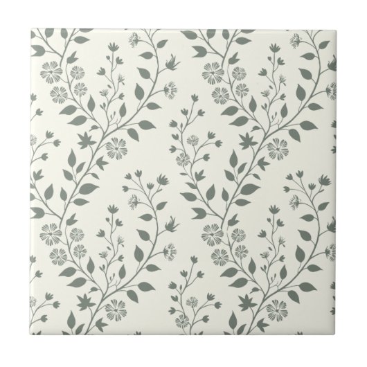 Elegant Sage Cream Minimalist Boho Floral Pattern Tegeltje (Voorkant)