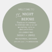 Elegant Sage de nacht voor bruiloft Dank u Ronde Sticker (Voorkant)