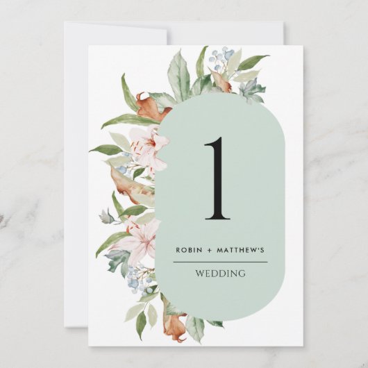Elegant Sage, Earthy Blooms Wedding Table Number (Achterkant)
