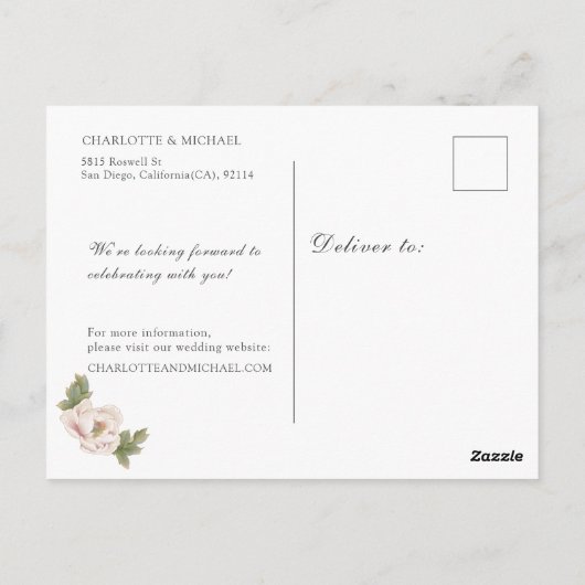 Elegant Sage en Blush Pink Peony Save the Date Briefkaart (Achterkant)