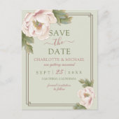 Elegant Sage en Blush Pink Peony Save the Date Briefkaart (Voorkant)
