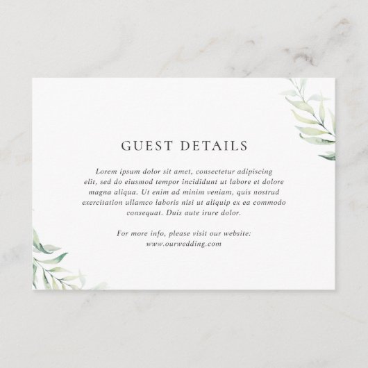 Elegant Sage Eucalyptus Greenery Wedding Informatiekaartje (Voorkant)