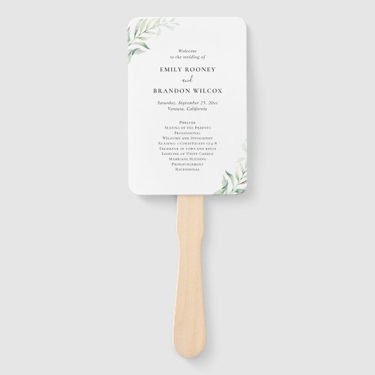 Elegant Sage Eucalyptus Greenery Wedding Programme Handwaaier (Voorkant)