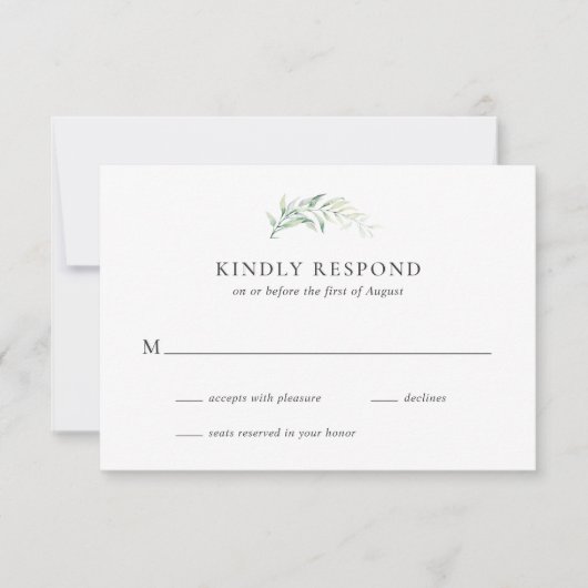 Elegant Sage Eucalyptus Greenery Wedding RSVP Kaartje (Voorkant)
