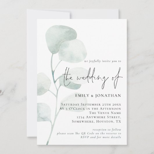 Elegant Sage Eucalyptus QR Code Weddenschap Kaart (Voorkant)