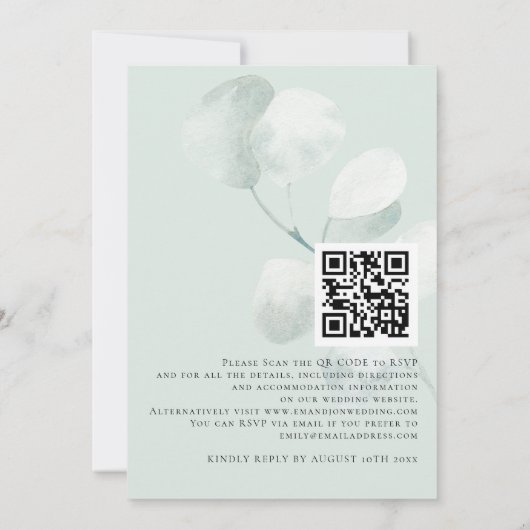 Elegant Sage Eucalyptus QR Code Weddenschap Kaart (Achterkant)