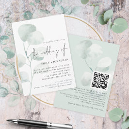 Elegant Sage Eucalyptus QR Code Weddenschap Kaart