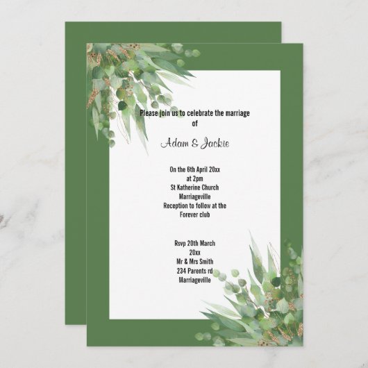 ELEGANT SAGE EUCALYPTUS WEDDING INVITATION KAART (Voorkant / Achterkant)
