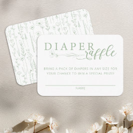 Elegant Sage Floral Baby Shower Diaper Raffle Informatiekaartje