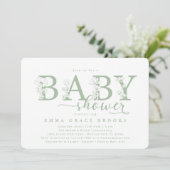 Elegant Sage Floral Baby Shower Typography Kaart (Staand voorkant)