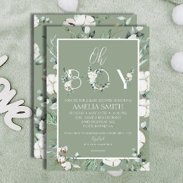 Elegant Sage Floral Oh Boy Baby shower Kaart