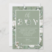 Elegant Sage Floral Oh Boy Baby shower Kaart (Voorkant)