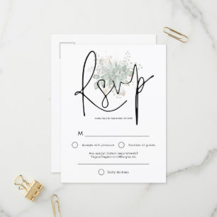 Elegant Sage Foliage Black Script Weddenschap RSVP Uitnodiging Briefkaart