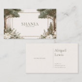Elegant Sage Forest Gold Frame White Floral Visitekaartje (Voorkant / Achterkant)