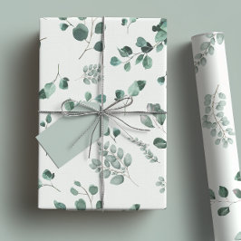Elegant Sage & Forest Green Eucalyptus Waterverf Cadeaupapier