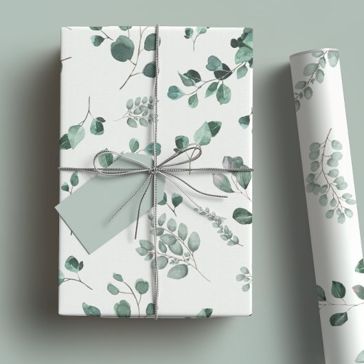 Elegant Sage & Forest Green Eucalyptus Waterverf Cadeaupapier