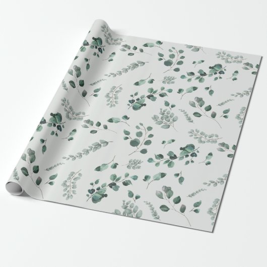 Elegant Sage & Forest Green Eucalyptus Waterverf Cadeaupapier (Uitgerold)