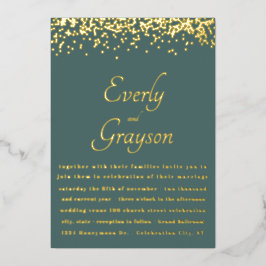 Elegant Sage Forest Green Gold Confetti Wedding Folie Uitnodiging