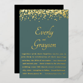Elegant Sage Forest Green Gold Confetti Wedding Folie Uitnodiging