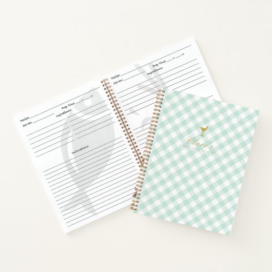 Elegant Sage Gingham Blank Cocktail Recept Boek (Binnen)