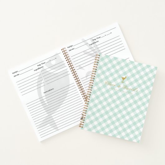 Elegant Sage Gingham Koppels Blank Cocktail Recept Notitieboek (Binnen)