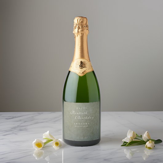 Elegant Sage Gold ELKE verjaardagsfeestje Sparkling Wijnetiket