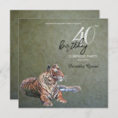 Elegant Sage Gold Tiger verrassingsfeest Kaart (Voorkant / Achterkant)