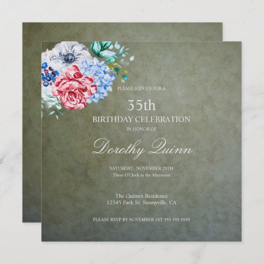 Elegant Sage Gold Waterverf Floral Birthday Kaart (Voorkant / Achterkant)