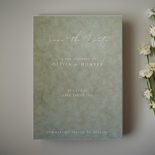 Elegant Sage Gold Wedding Save the Date Kaart