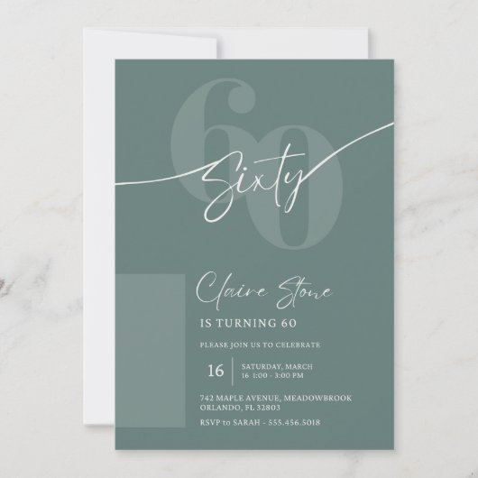 Elegant Sage Gray 60th Birthday Invitation Kaart (Voorkant)