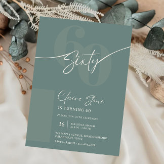 Elegant Sage Gray 60th Birthday Invitation Kaart