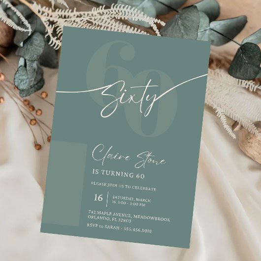 Elegant Sage Gray 60th Birthday Invitation Kaart