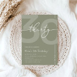 Elegant Sage Green 30th Birthday Party Kaart<br><div class="desc">Celebrate turning thirty in timeless style with this Elegant Sage Green 30th Birthday Invitation 🌿 Featuring a soft sage green color palette and a clean minimalist layout, this invitation is perfect for a sophisticated milestone celebration. Whether you're hosting an elegant dinner party, garden celebration, or stylish birthday gathering, this design...</div>