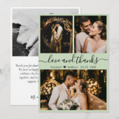 Elegant Sage Green 3 Photo Collage Wedding Bedankkaart (Voorkant / Achterkant)
