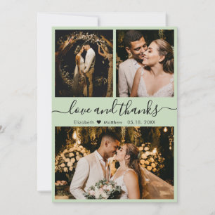 Elegant Sage Green 3 Photo Collage Wedding Bedankkaart