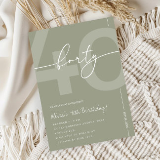 Elegant Sage Green 40th Birthday Party Kaart