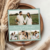 Elegant Sage Green 4 Fotocollage Script Bruiloft Bedankkaart
