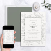 Elegant Sage Green 50e verjaardag Floral Line Art Kaart