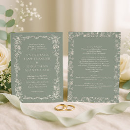 Elegant Sage Green All in One Wedding Kaart