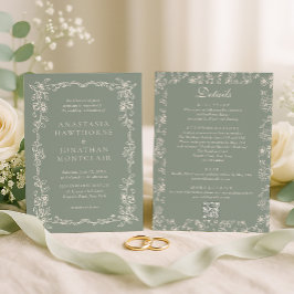 Elegant Sage Green All in One Wedding Kaart