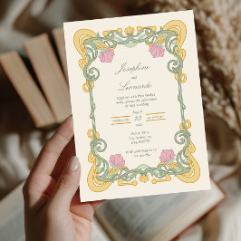 Elegant Sage Green and Gold Art Nouveau Invite Kaart