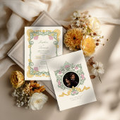 Elegant Sage Green and Gold Art Nouveau Invite Kaart