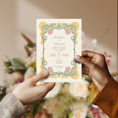 Elegant Sage Green and Gold Art Nouveau Invite Kaart