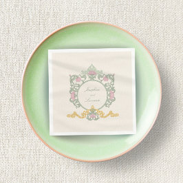 Elegant Sage Green and Gold Art Nouveau Napkin Servet