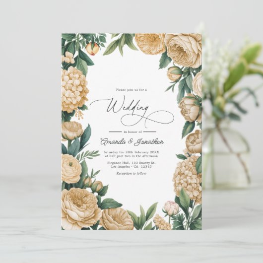 Elegant Sage Green and Sandstone Floral Wedding Kaart (Staand voorkant)