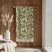 Elegant sage green and white flowers blanket fleece deken