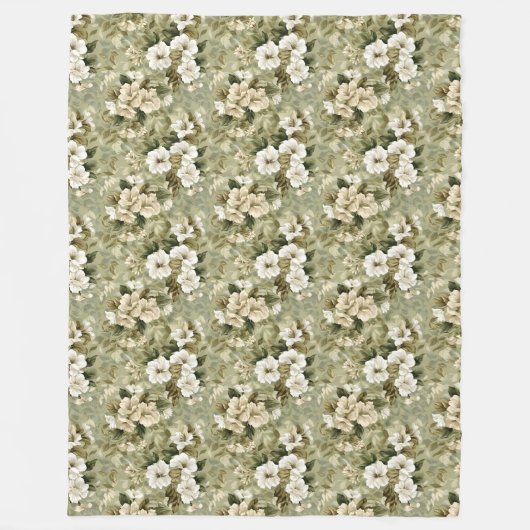 Elegant sage green and white flowers blanket fleece deken (Voorkant)