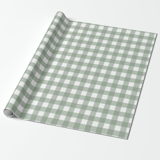 Elegant Sage Green and White Gingham Holiday Cadeaupapier (Uitgerold)