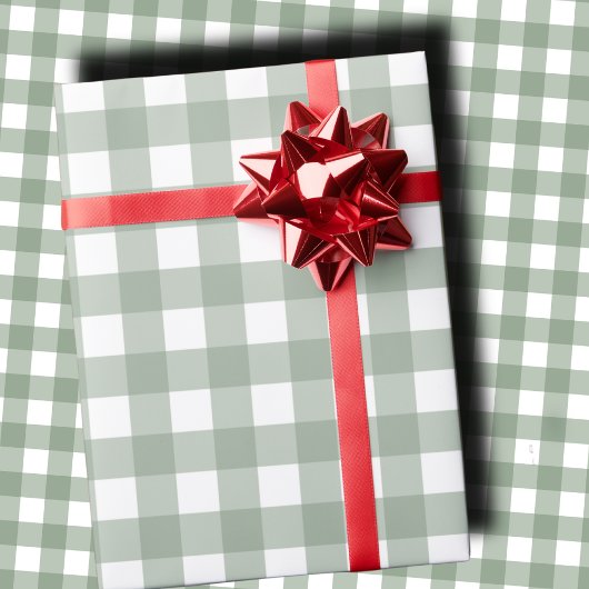 Elegant Sage Green and White Gingham Holiday Cadeaupapier