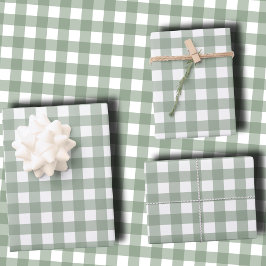 Elegant Sage Green and White Gingham Holiday  Inpakpapier Vel
